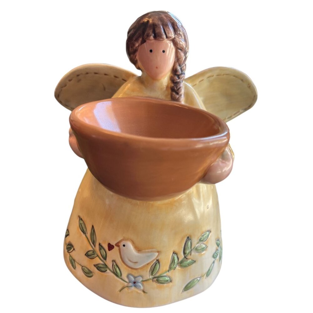 RUSS BERRIE Handpainted Angel Scented Wax Warmer or Candle Holder Vintage Dove